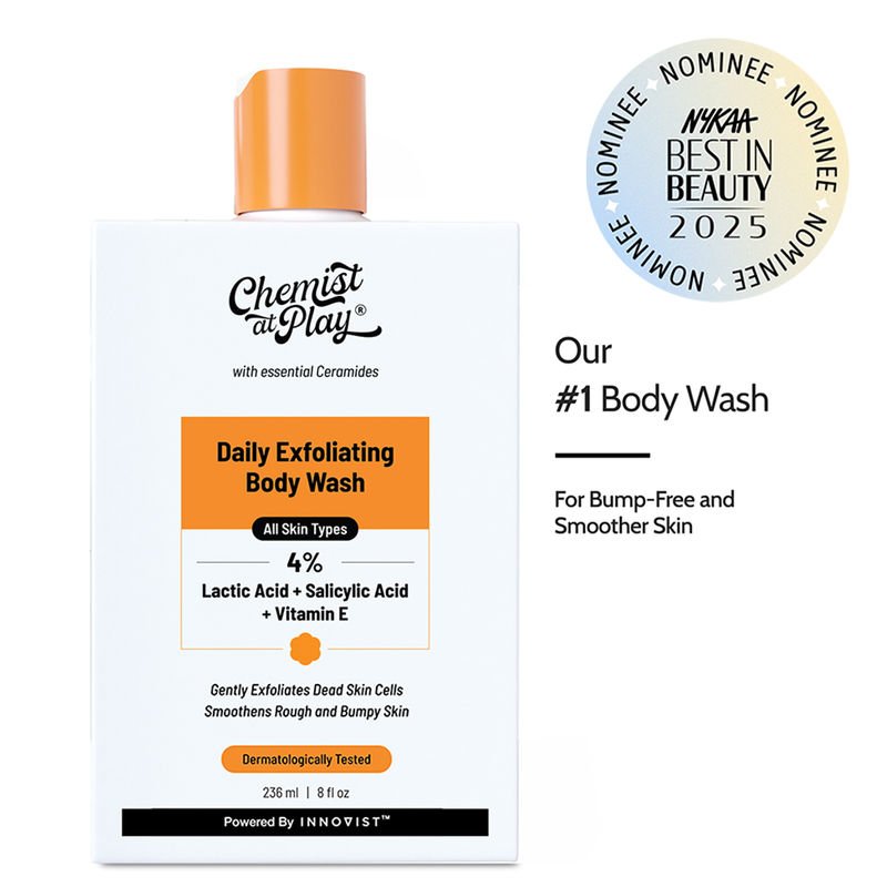Chemist At Play Daily Exfoliating Body Wash 4% Lactic Acid Salicylic Acid + Vitamin E Shower Gel For Women & Men