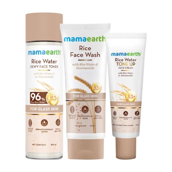 Mamaearth Glow Set with Rice water & Niacinamide:Face Wash,Toner & Cream for Even Skin tone
