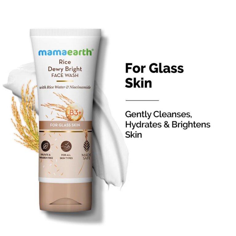 Mamaearth Rice Face Wash With Rice Water & Niacinamide For Glass Skin 100ml| Hydrated, Even SkinTone